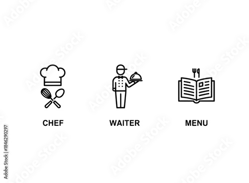 Chef Waiter Menu Minimal Bold Line Icon Set