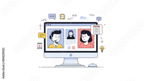 Online Video Conference on Computer Screen with Multiple Participants for Remote Communication