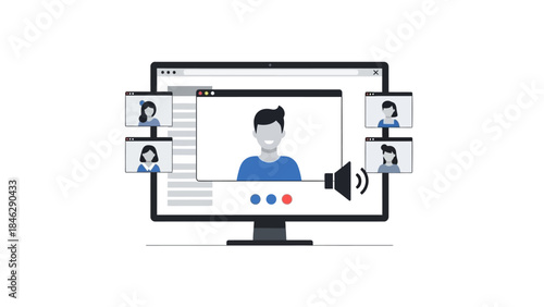 Online Video Conference Call with Multiple Participants and Screen Sharing Technology