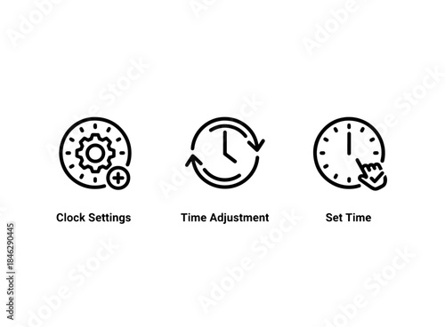 Clock Settings Time Adjustment Set Time Minimal Bold Line Icon Set