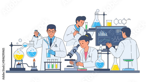 scientists working in a modern laboratory conducting experiments with attention to safety and