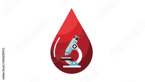 Microscope with Blood Drop Illustration Representing Medical Testing and Laboratory Analysis