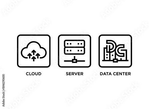Cloud Server Data Center Minimal Bold Line Icon Set