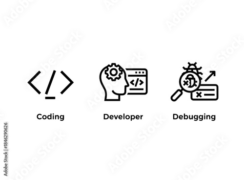Coding Developer Debugging Minimal Bold Line Icon Set