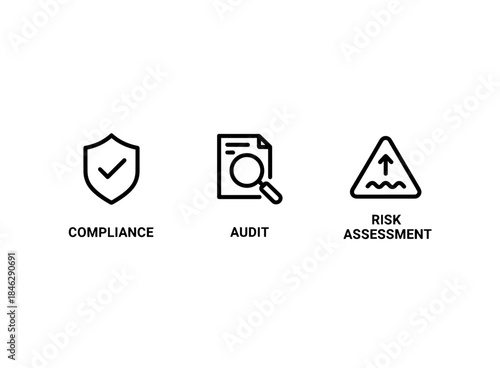 Compliance Audit Risk Assessment Minimal Bold Line Icon Set