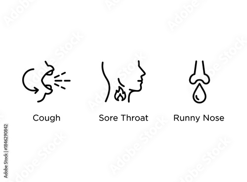 Cough Sore Throat Runny Nose Minimal Bold Line Icon Set