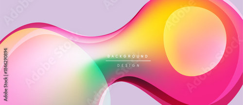 Abstract flowing shapes, vibrant colors blend. Pink, orange, green gradients create dynamic visual effect. Modern design element.