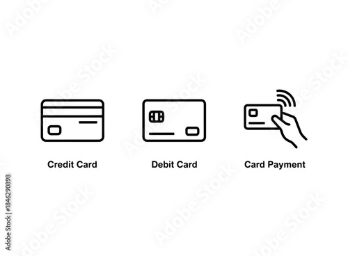 Credit Card Debit Card Card Payment Minimal Bold Line Icon Set