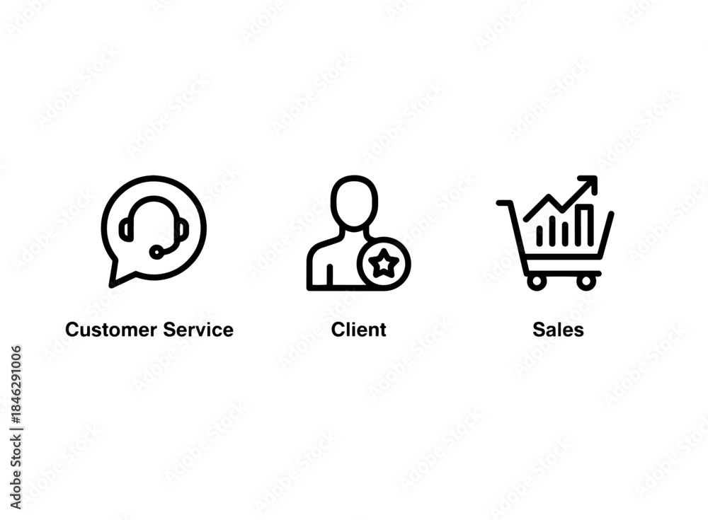 Fototapeta premium Customer Service Client Sales Minimal Bold Line Icon Set