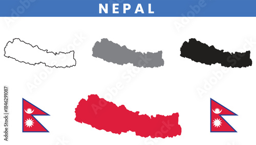 Federal Democratic Republic of Nepal Map and Flag Vector Set