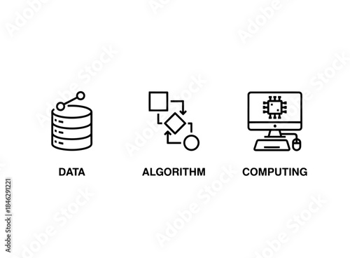Data Algorithm Computing Minimal Bold Line Icon Set