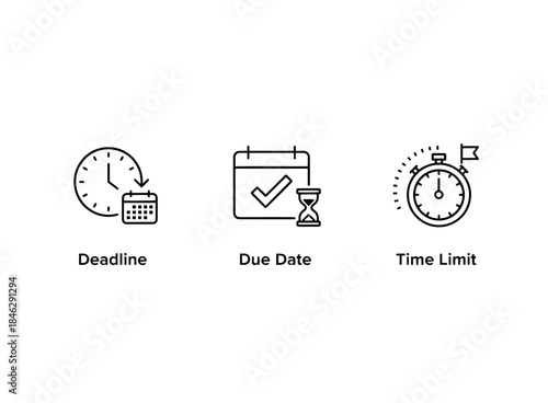 Deadline Due Date Time Limit Minimal Bold Line Icon Set