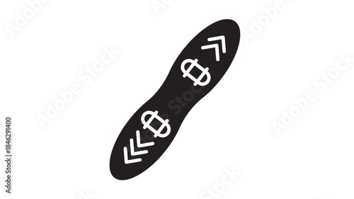 Black sole with patterned design footwear element on transparent background silhouette