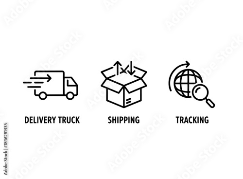 Delivery Truck Shipping Tracking Minimal Bold Line Icon Set