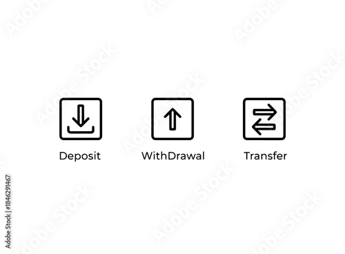 Deposit Withdrawal Transfer Minimal Bold Line Icon Set