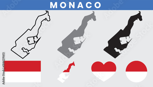 Principality of Monaco Map and Flag Vector Set