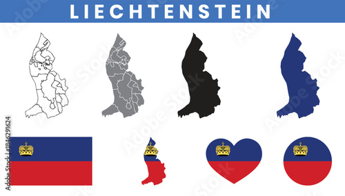 Principality of Liechtenstein Map and Flag Vector Set