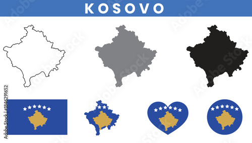 Republic of Kosovo Map and Flag Vector