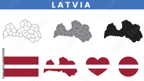 Republic of Latvia Map and Flag Vector Set