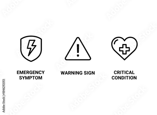Emergency Symptom Warning Sign Critical Condition Minimal Bold Line Icon Set