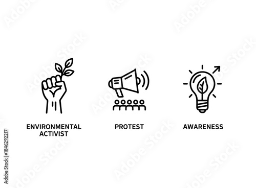 Environmental Activist Protest Awareness Minimal Bold Line Icon Set