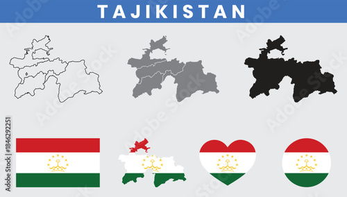 Republic of Tajikistan Map and Flag Vector Set