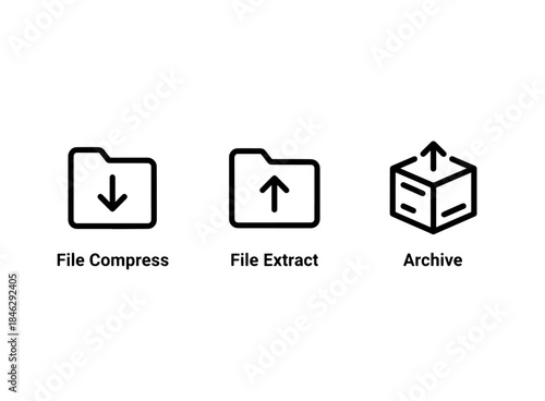 File Compress File Extract Archive Icon Set Minimal Bold Line