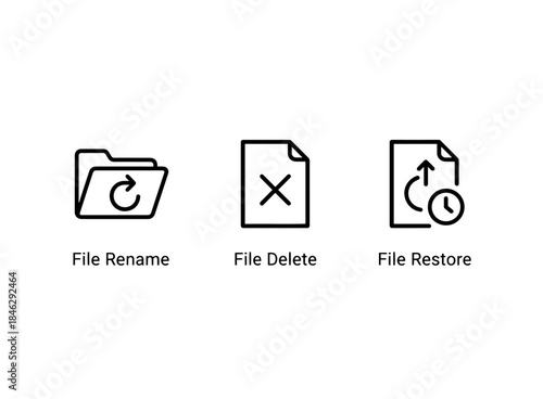 File Rename File Delete File Restore Icon Set Minimal Bold Line