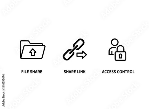 File Share Share Link Access Control Icon Set Minimal Bold Line