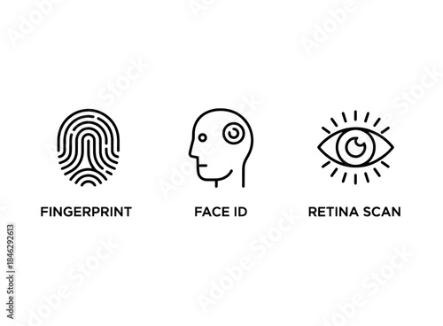 Fingerprint Face ID Retina Scan Icon Set Minimal Bold Line