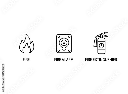 Fire Fire Alarm Fire Extinguisher Icon Set Minimal Bold Line
