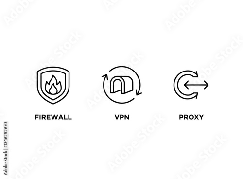 Firewall VPN Proxy Icon Set Minimal Bold Line