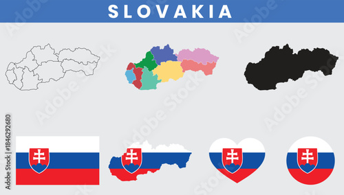 Slovak Republic Map and Flag Vector Set
