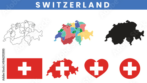 Swiss Confederation Map and Flag Vector Set