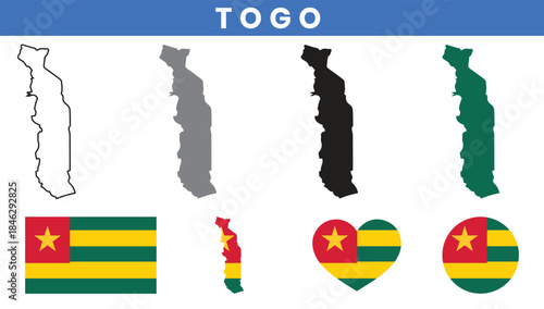 Togolese Republic Map and Flag Vector Set