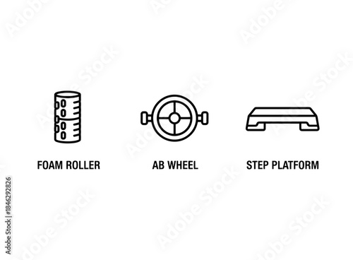 Foam Roller Ab Wheel Step Platform Icon Set Minimal Bold Line