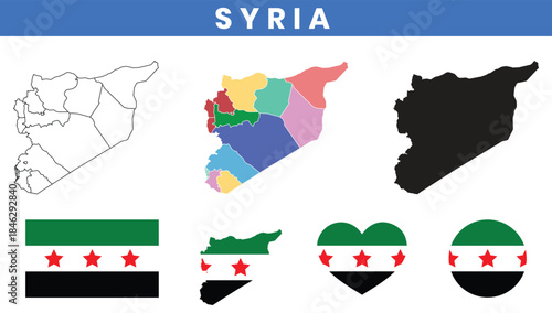 Syrian Arab Republic Map and Flag Vector Set