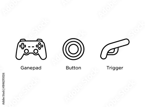 Gamepad Button Trigger Icon Set Minimal Bold Line