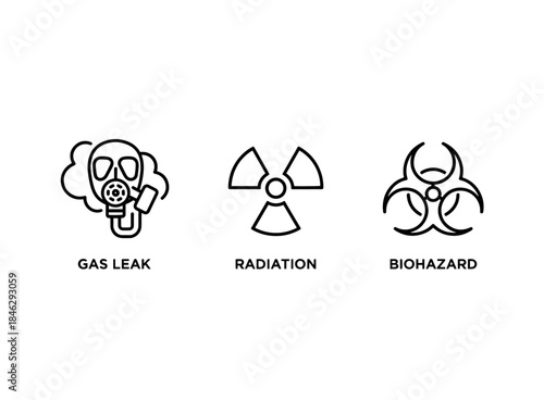 Gas Leak Radiation Biohazard Icon Set Minimal Bold Line