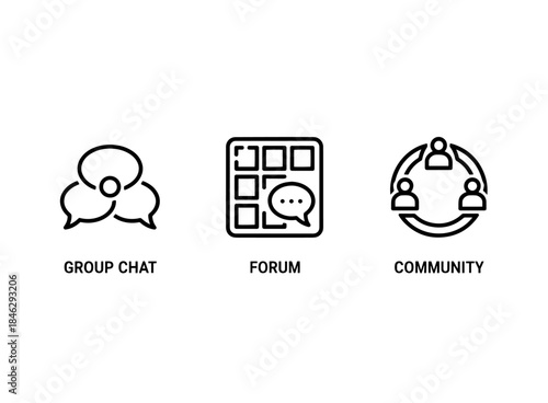 Group Chat Forum Community Icon Set Minimal Bold Line