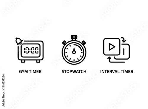 Gym Timer Stopwatch Interval Timer Icon Set Minimal Bold Line