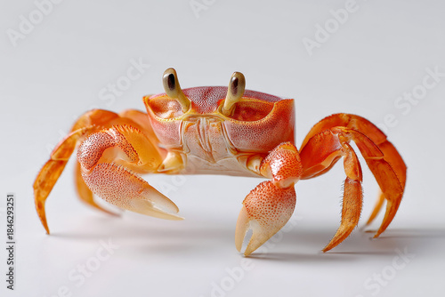 orange baby crab with big eyes and claws isolated on transparent background.