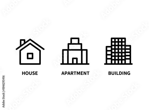 House Apartment Building Icon Set Minimal Bold Line