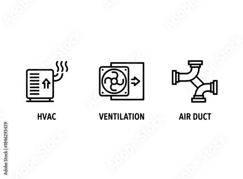 HVAC Ventilation Air Duct Icon Set Minimal Bold Line
