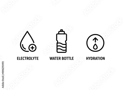 Hydration Water Bottle Electrolyte Icon Set Minimal Bold Line