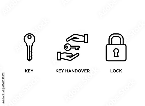 Key Key Handover Lock Icon Set Minimal Bold Line