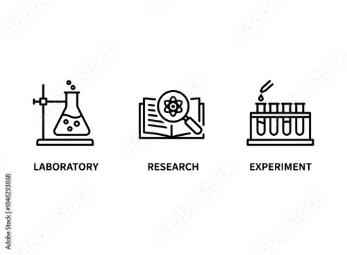 Laboratory Research Experiment Icon Set Minimal Bold Line