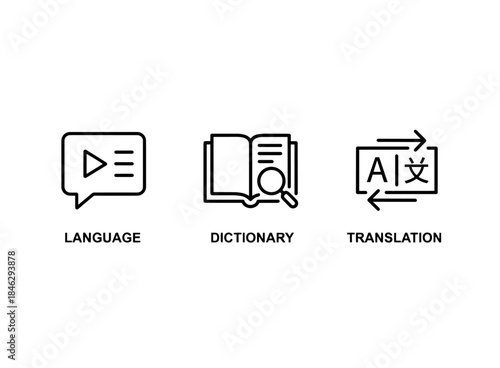 Language Dictionary Translation Icon Set Minimal Bold Line