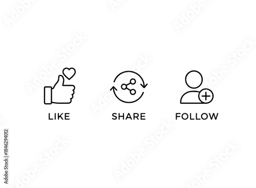 Like Share Follow Icon Set Minimal Bold Line