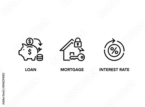 Loan Mortgage Interest Rate Icon Set Minimal Bold Line